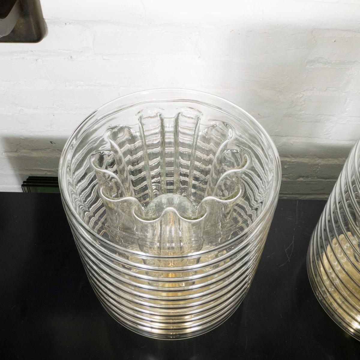 Italian Pair of ribbed glass table lamps in the manner of Zuccheri For Sale