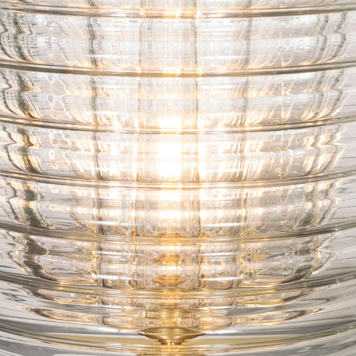 Brass Pair of ribbed glass table lamps in the manner of Zuccheri For Sale