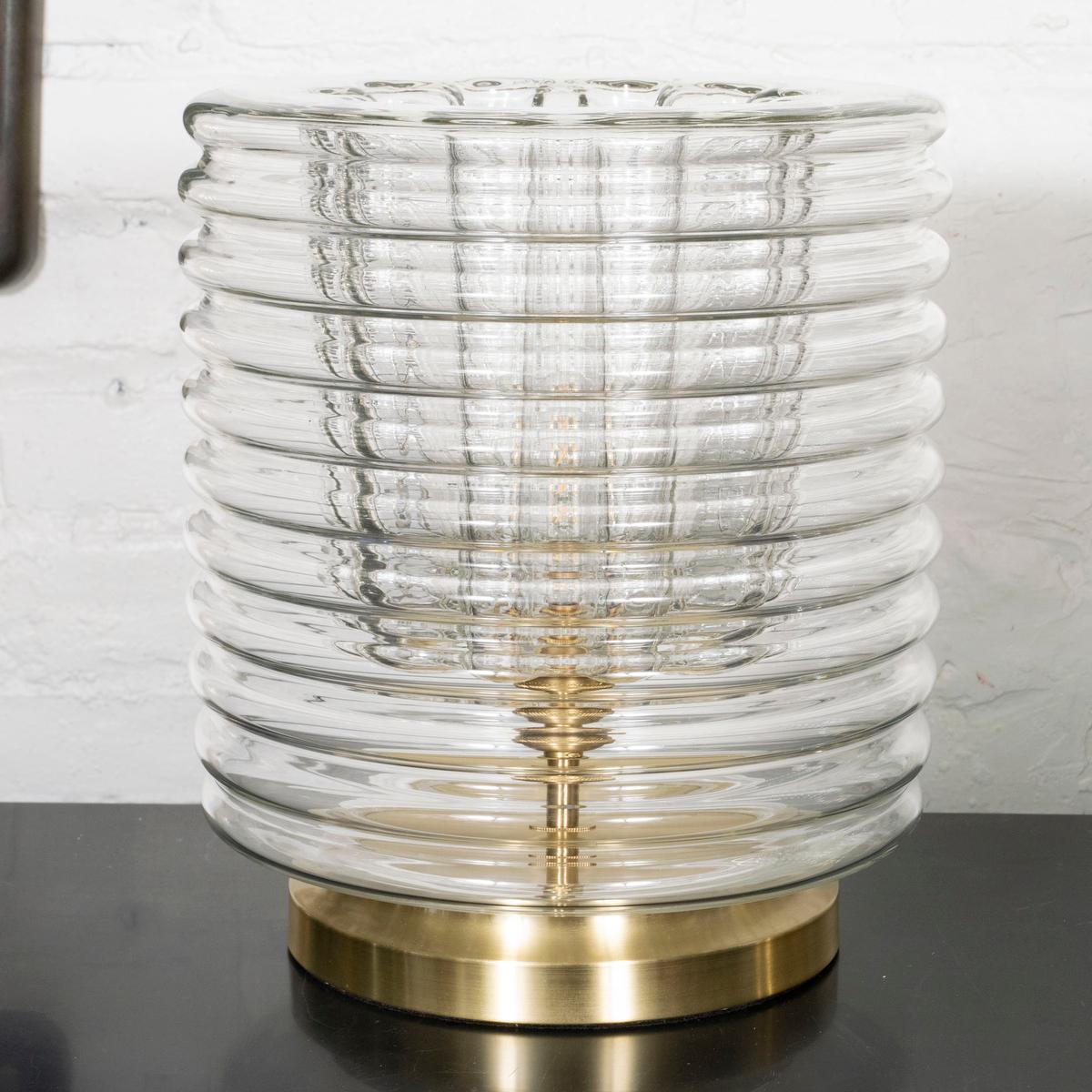 Pair of ribbed glass table lamps in the manner of Zuccheri For Sale 2