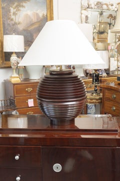 Pair of Ribbed Mahogany Table Lamps