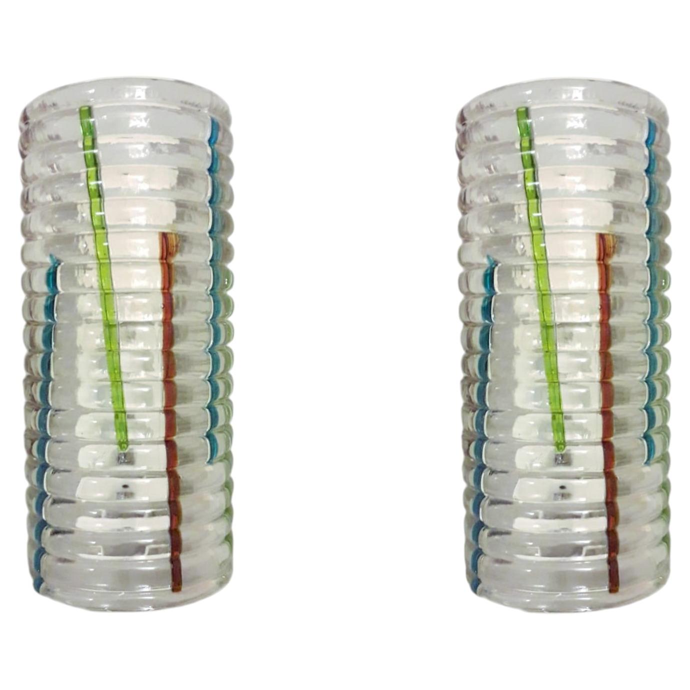 Pair of Ribbed Murano Sconces For Sale