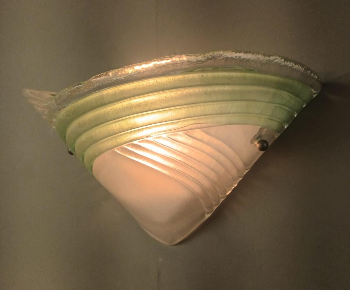 Murano Glass Pair of Ribbed Sconces For Sale