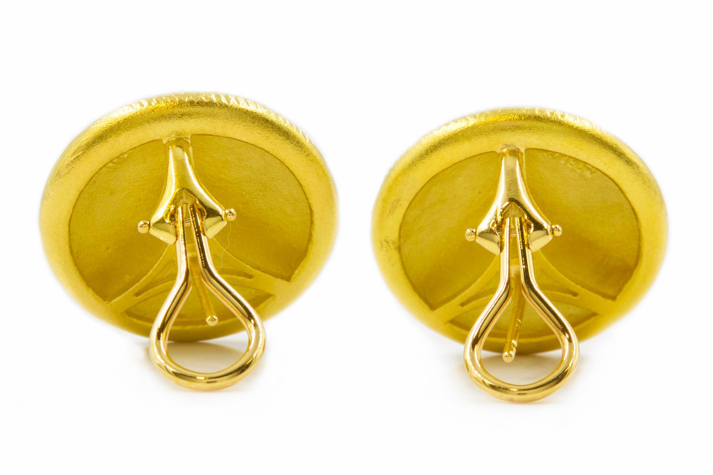 Pair of Ribbed Textured 18k Yellow Gold Round Circular Earrings by Paul Morelli 1