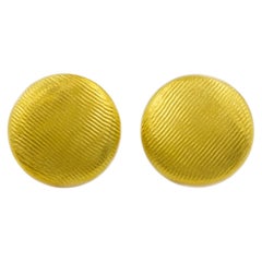 Pair of Ribbed Textured 18k Yellow Gold Round Circular Earrings by Paul Morelli