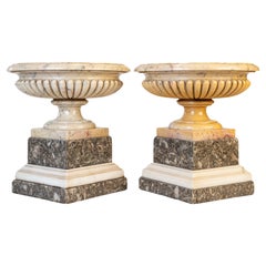 Pair Of Ribbed Vases In Giallo Antico Marble