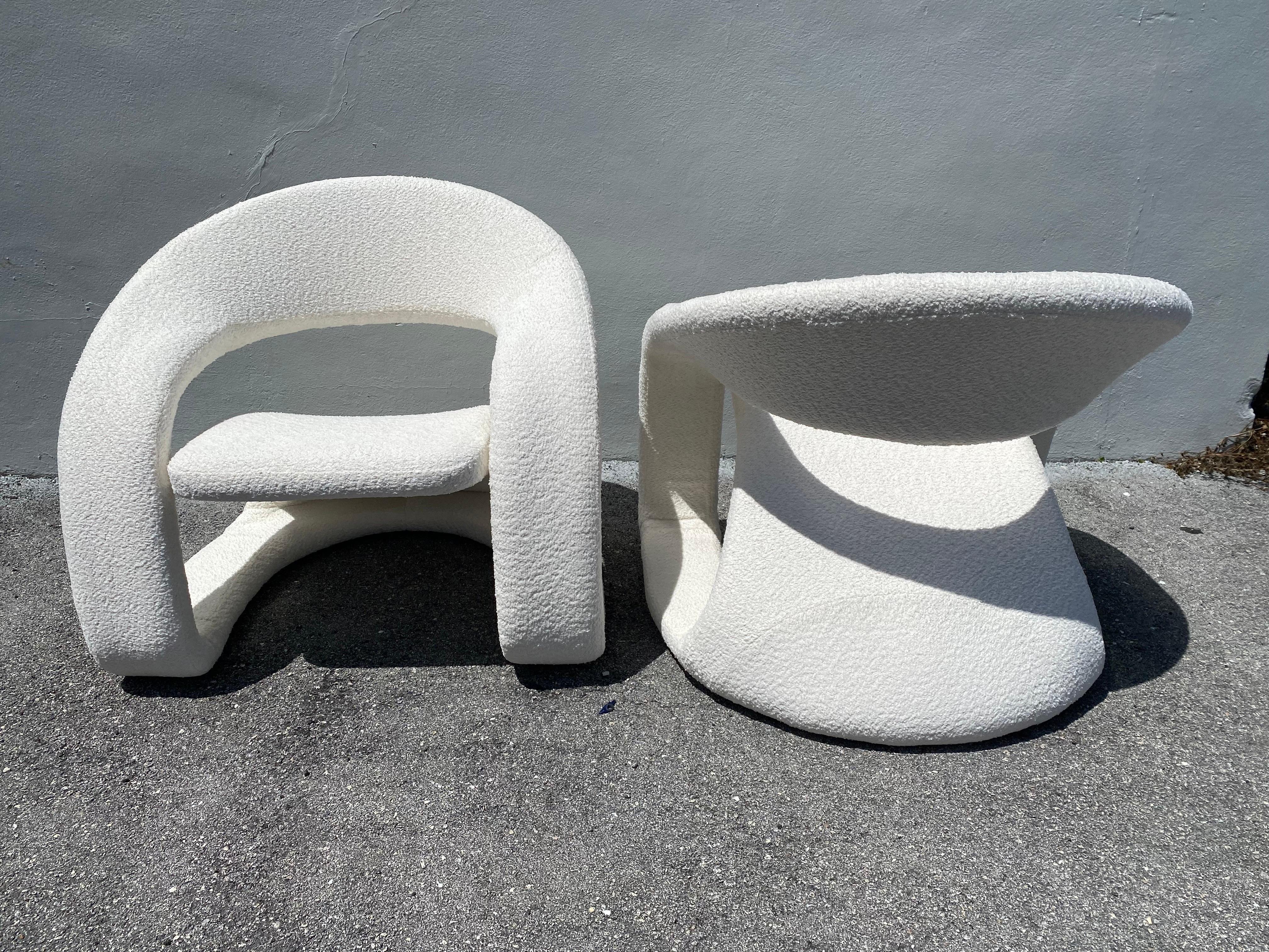 Late 20th Century Pair of Ribbon Style Post-Modern Chairs in Bouclé Fabric