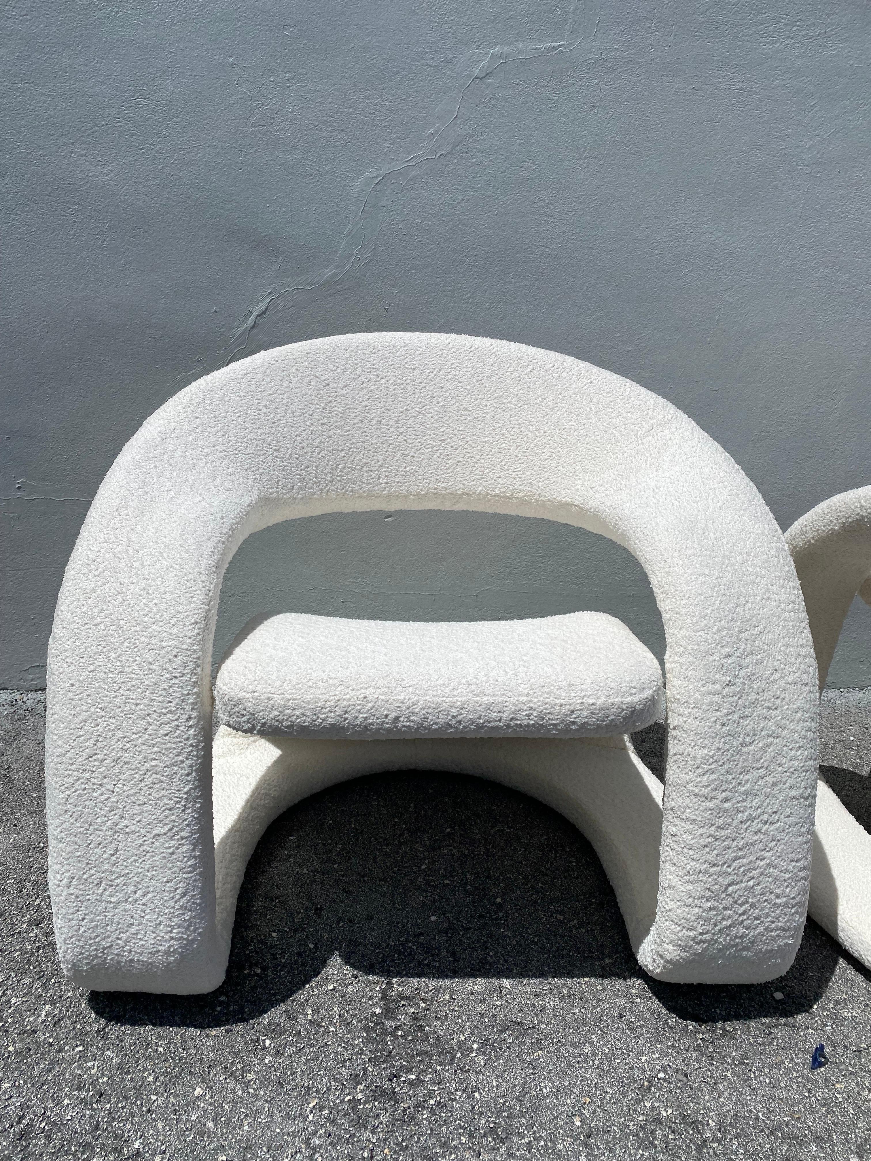 Pair of Ribbon Style Post-Modern Chairs in Bouclé Fabric 3