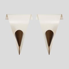 Pair of Riccio scones white & brown enamel metal attributed to Gilardi Barzaghi