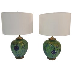 Pair of Rich Iridized Green Pallme-Koenig Table Lamps