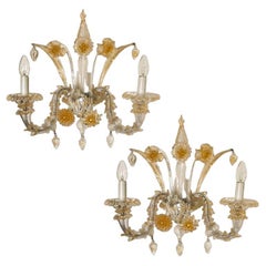 Vintage Pair of Rich Venetian Wall Sconces, Venice, Murano, circa 1960