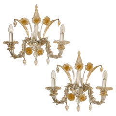 Coppia di ricche lampade da parete veneziane, Venezia, Murano, circa 1960