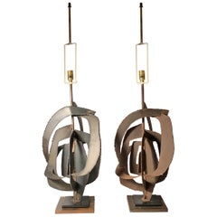 Retro Pair of Richard Barr Brutalist Lamps for Laurel