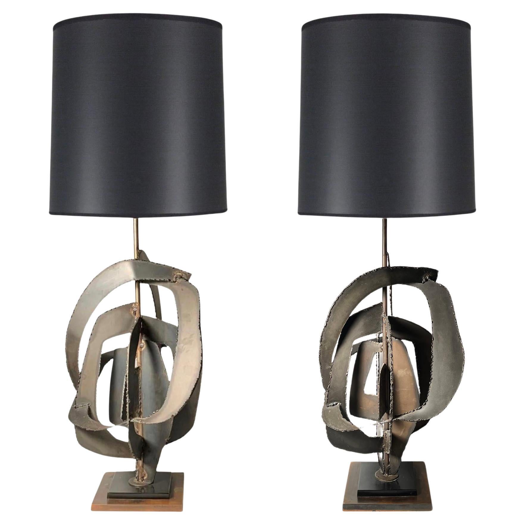 Pair of Richard Barr Brutalist Lamps for Laurel