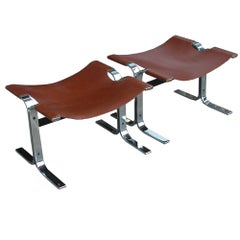 Pair of Richard Hersberger for Pace Leather Chrome Stools