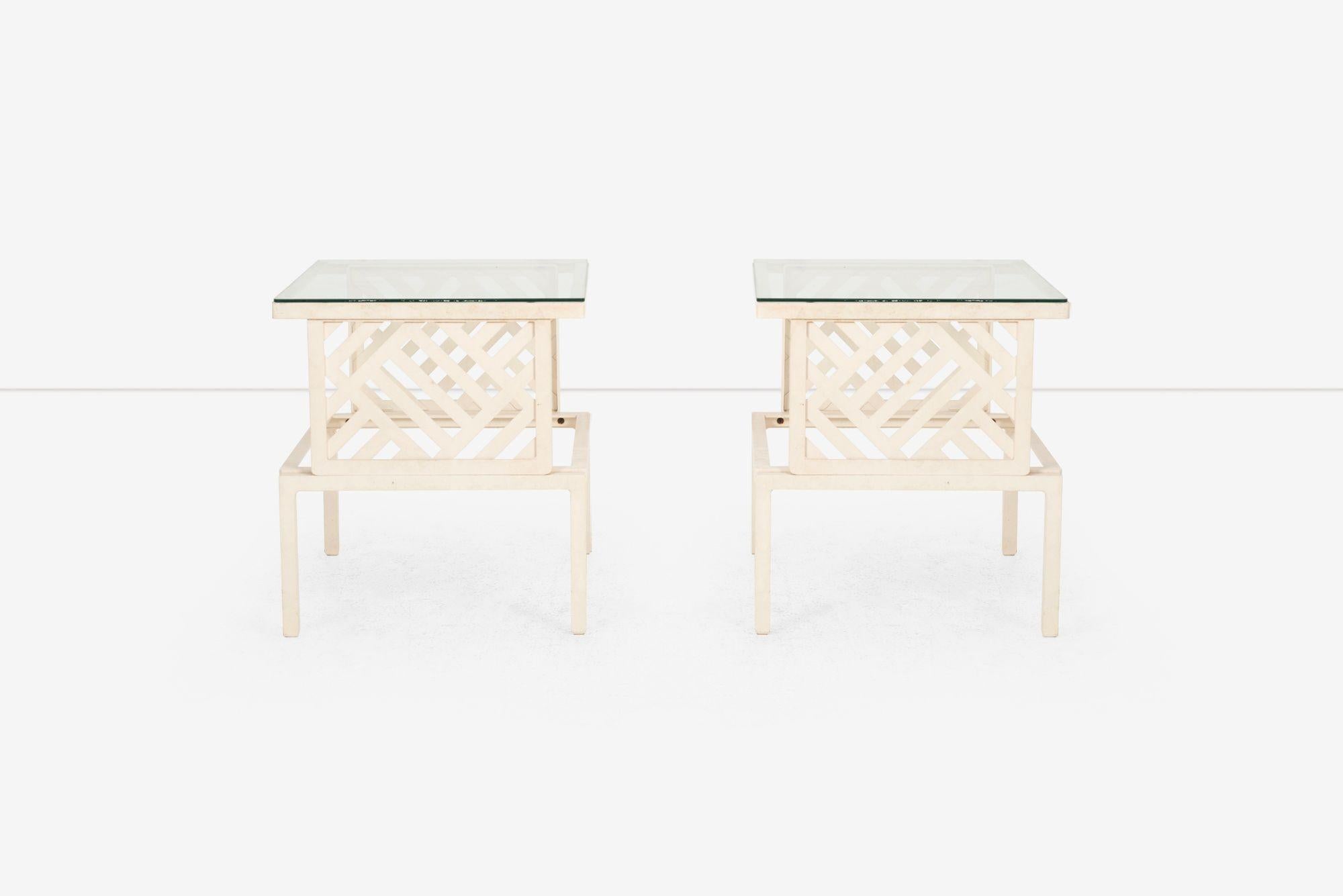 Pair of Richard L. Sandfort Aluminum End Tables and Ottomans, 1950 Moderno de mediados de siglo en venta
