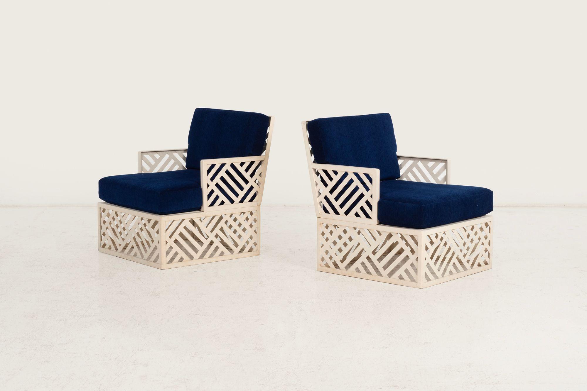 Pair of Richard L. Sandfort Aluminum Lounge Chairs, 1950 Pintado en venta