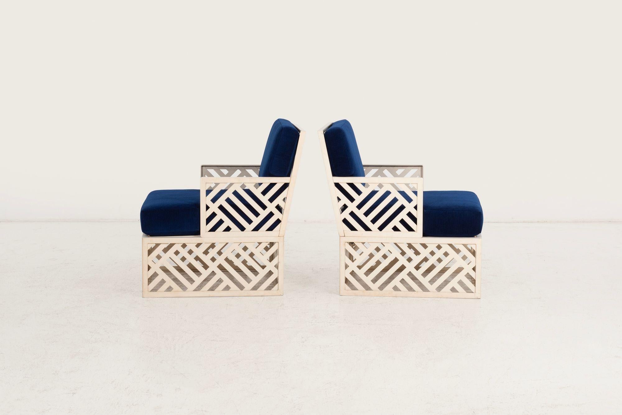 Pair of Richard L. Sandfort Aluminum Lounge Chairs, 1950 en Bueno estado para la venta en Chicago, IL