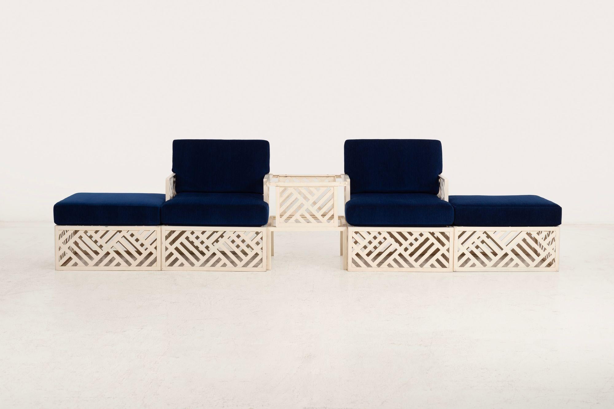 Pair of Richard L. Sandfort Aluminum Lounge Chairs and Ottomans, 1950 en venta 5