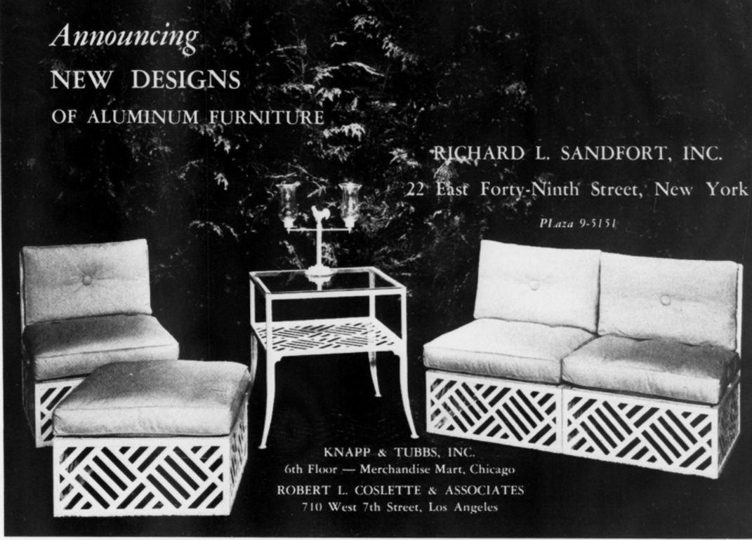 Pair of Richard L. Sandfort Aluminum Lounge Chairs and Ottomans, 1950 en venta 6