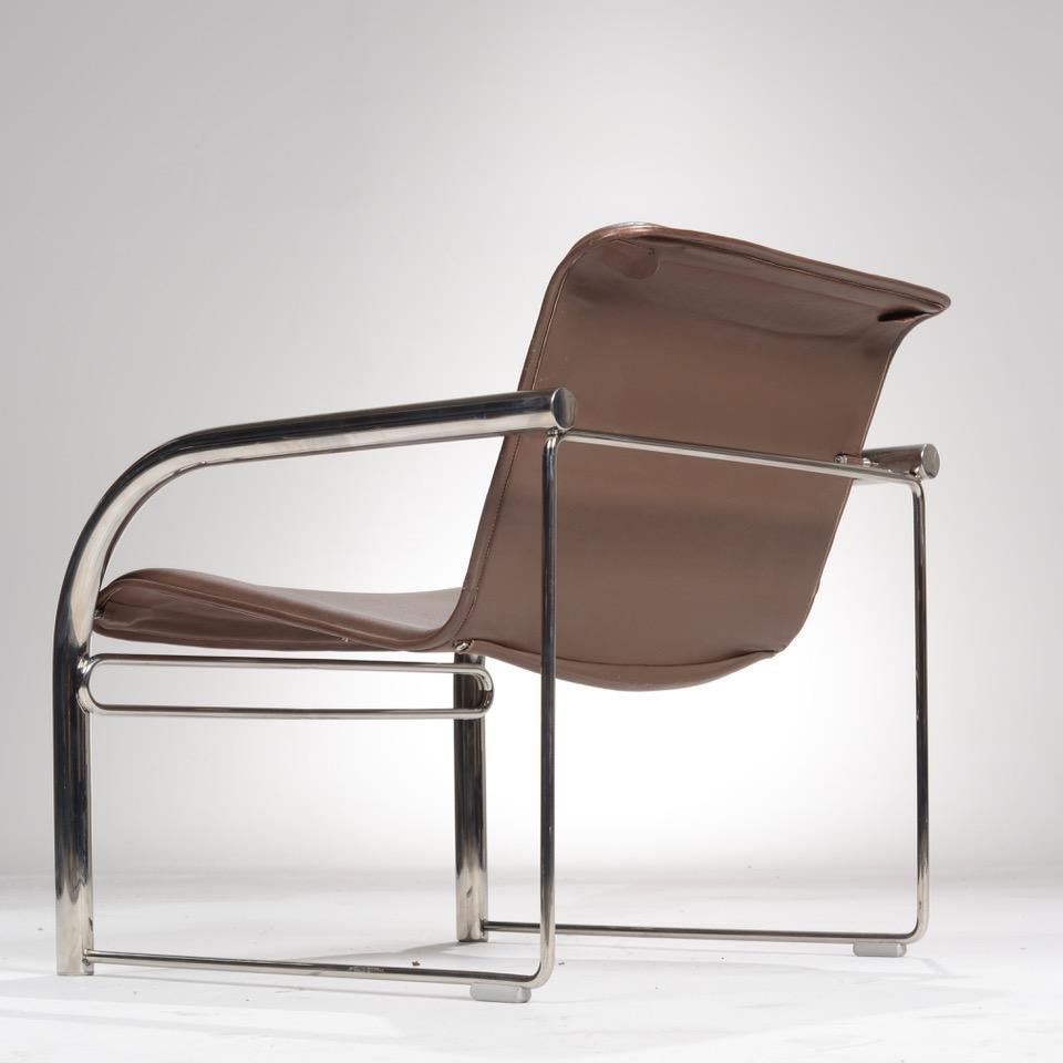 Pair of Richard Schultz Leather and Chrome RS48 Lounge Chairs 3