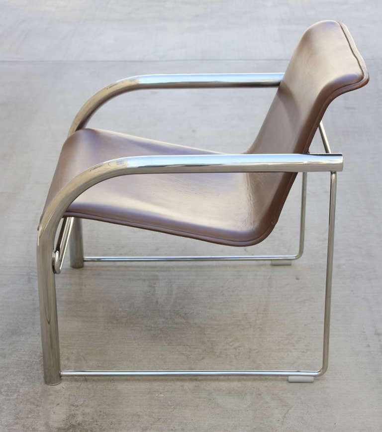 Pair of Richard Schultz Leather and Chrome RS48 Lounge Chairs at