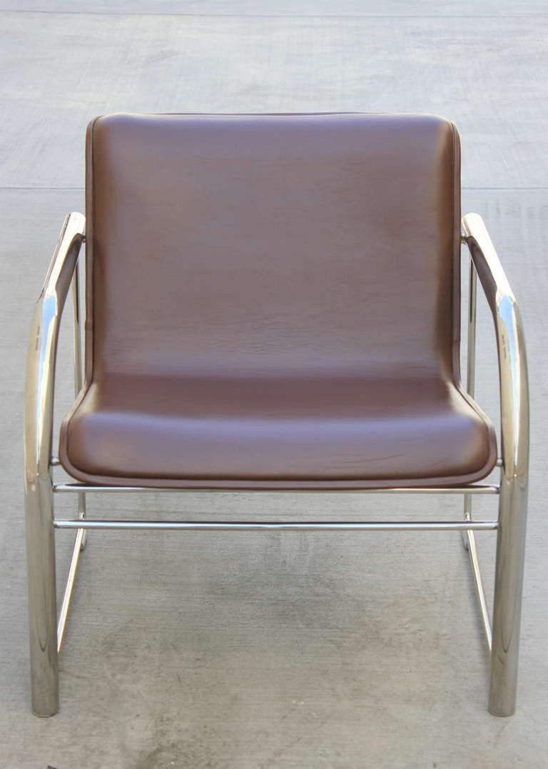 Pair of Richard Schultz Leather and Chrome RS48 Lounge Chairs at