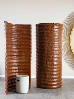 Pair of Richard Serra Inspired Tall Solid Teak Sculptures, circa 2000