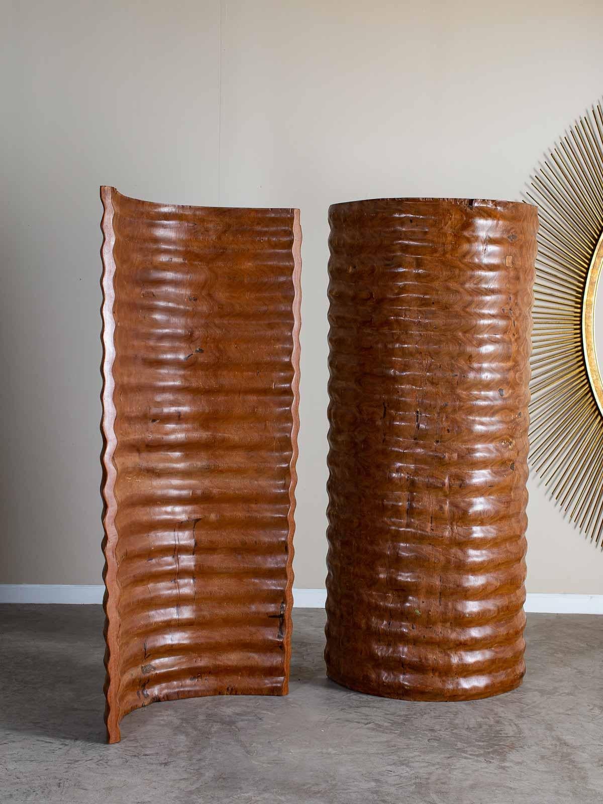 Organic Modern Pair of Richard Serra Inspired Tall Solid Teak Sculptures, circa 2000 For Sale