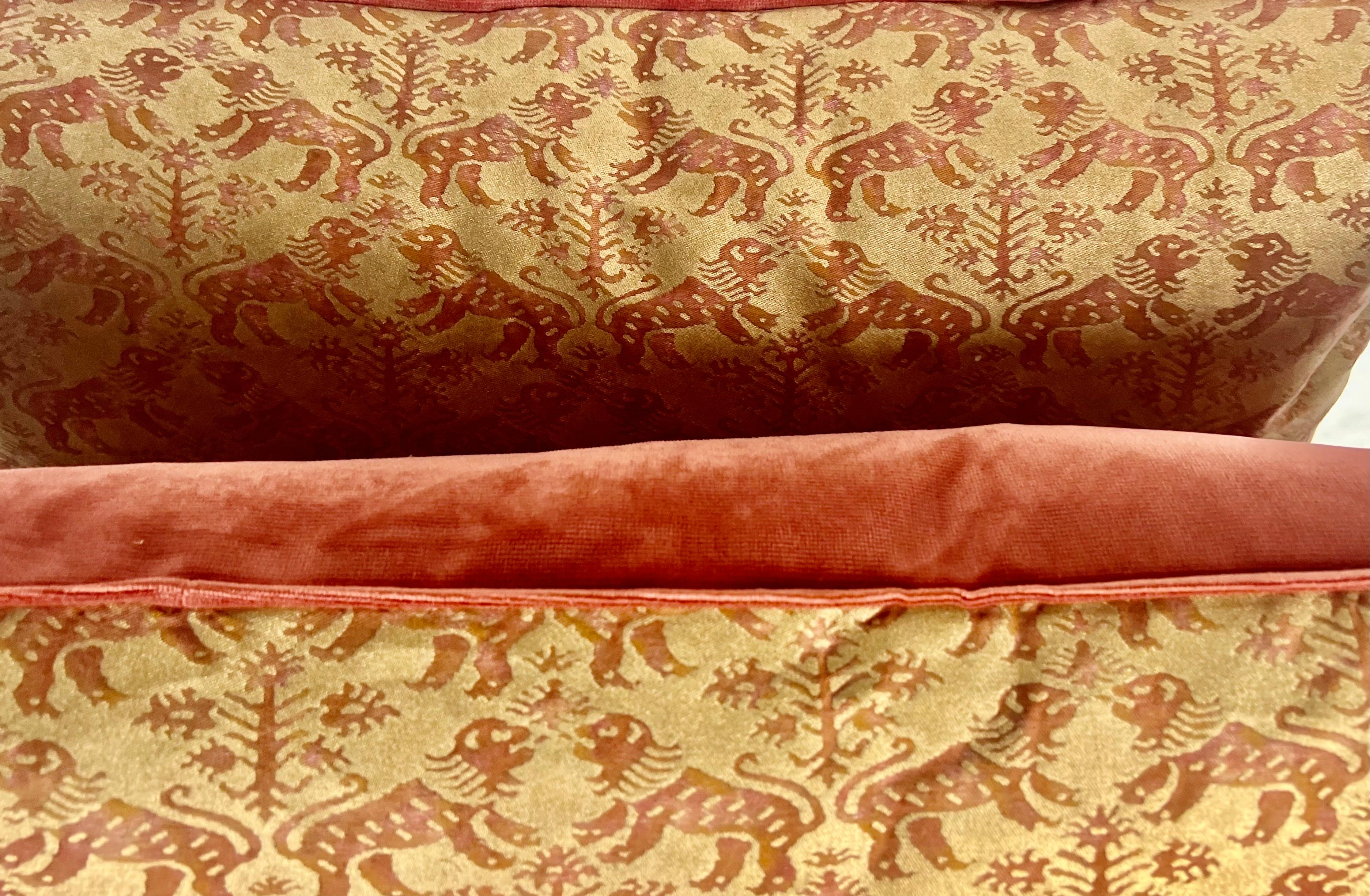 Italian Pair of Richeleau Patterned Fortuny Rust & Gold Pillows 