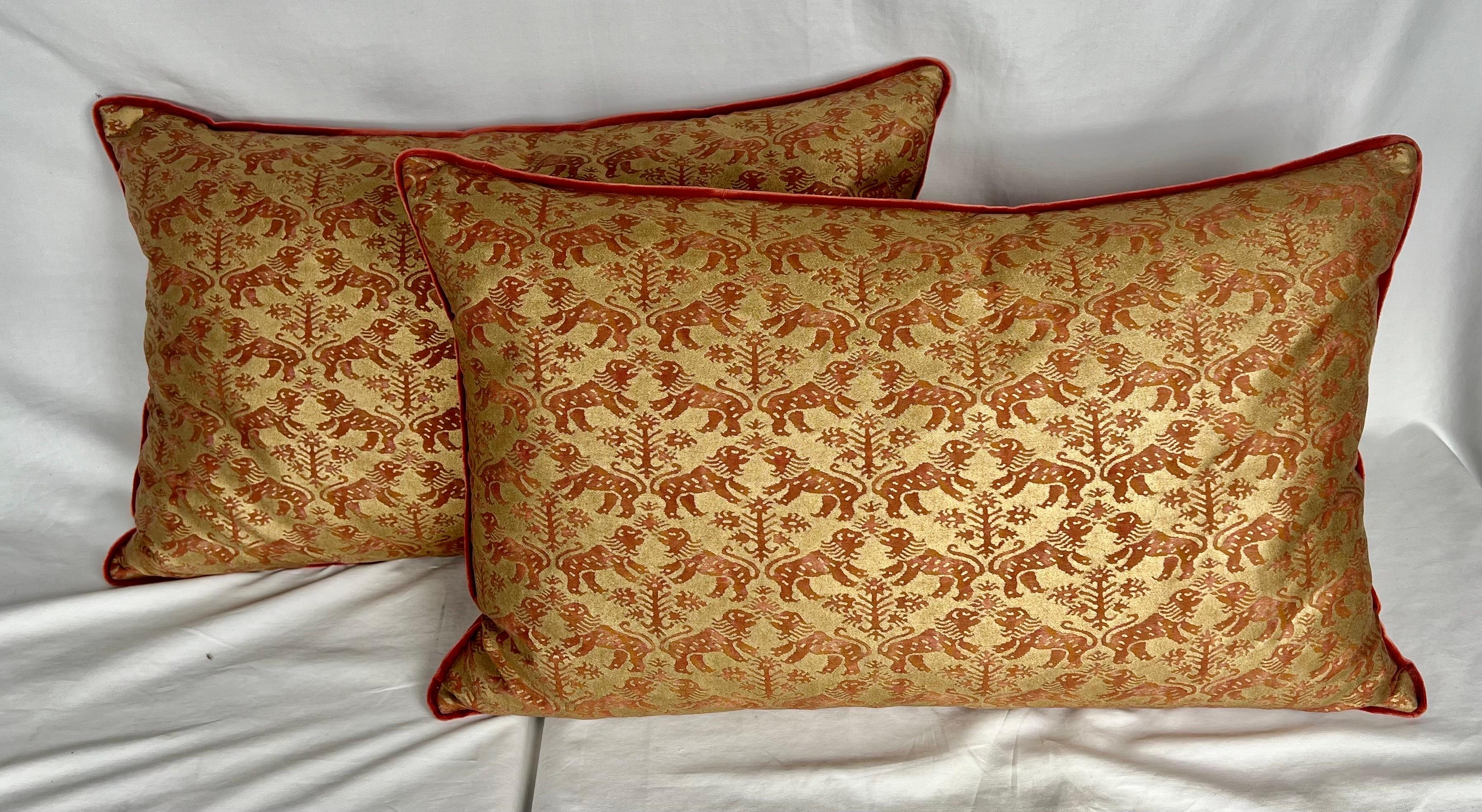 Pair of Richeleau Patterned Fortuny Rust & Gold Pillows  1