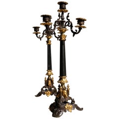 Pair of Richly Decorated 19th Century Patinated Gilt Candelabra