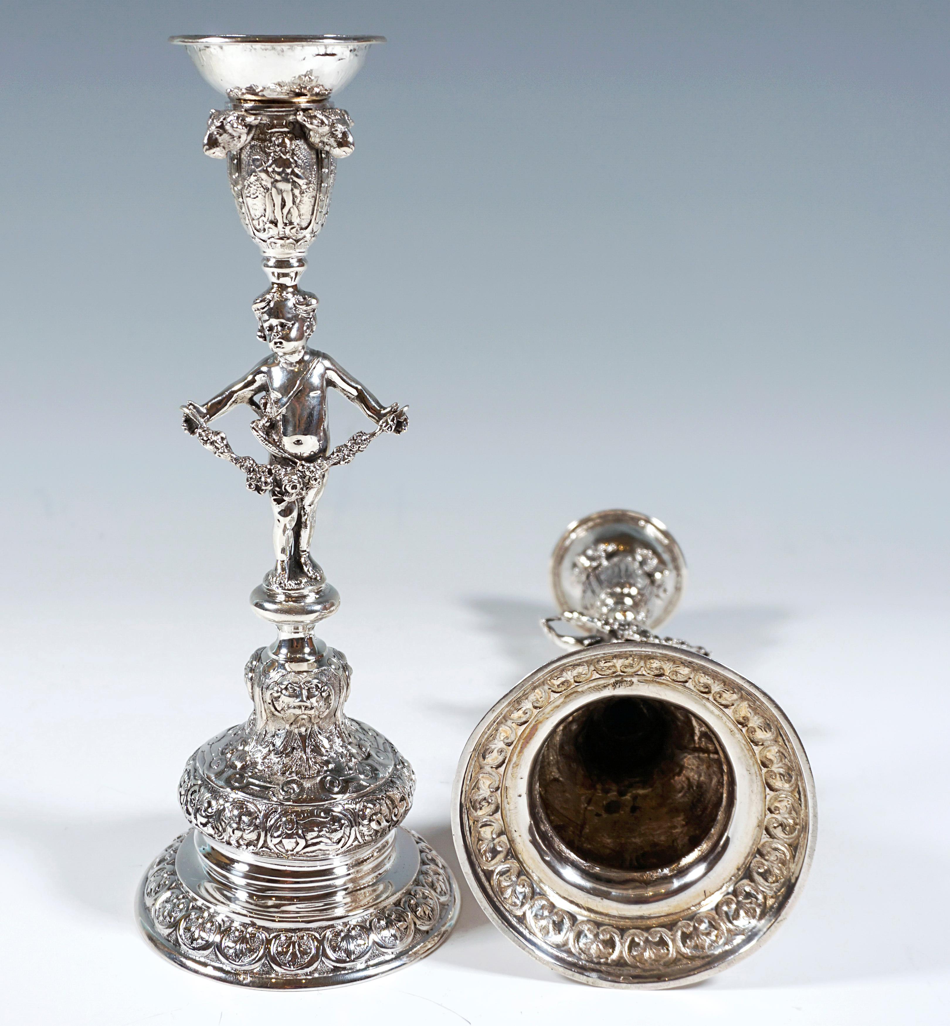 Pair Of Richly Decorated Art Nouveau Candlesticks With Putto, Vienna, Ca 1890 For Sale 1