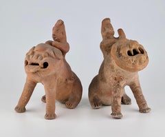 Paar Reiterfiguren auf mythischen Tieren, möglicherweise aus der Qing Dynasty