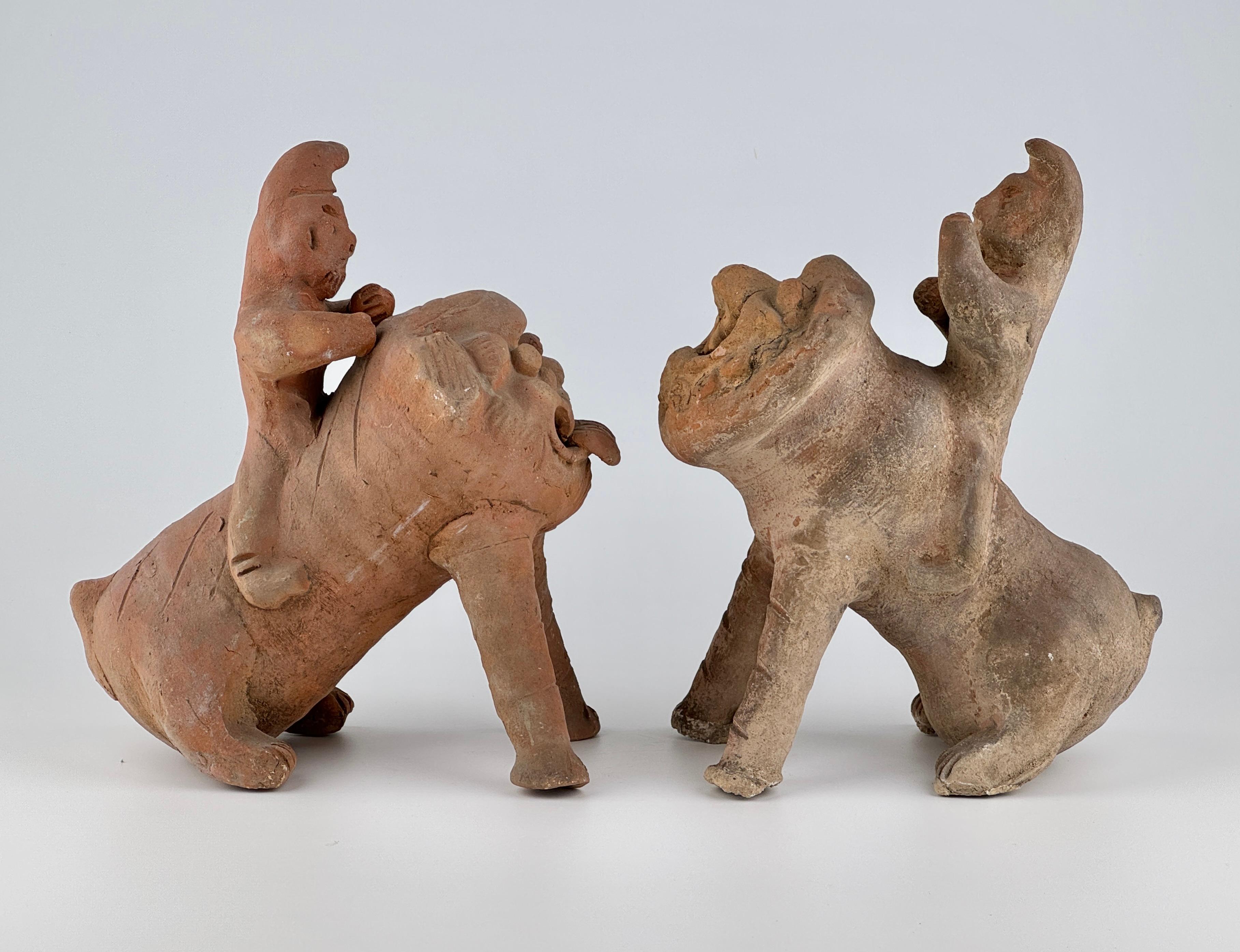 Hong Kong Pair of Rider Figures on Mythical Beasts Possibly from Qing Dynasty For Sale
