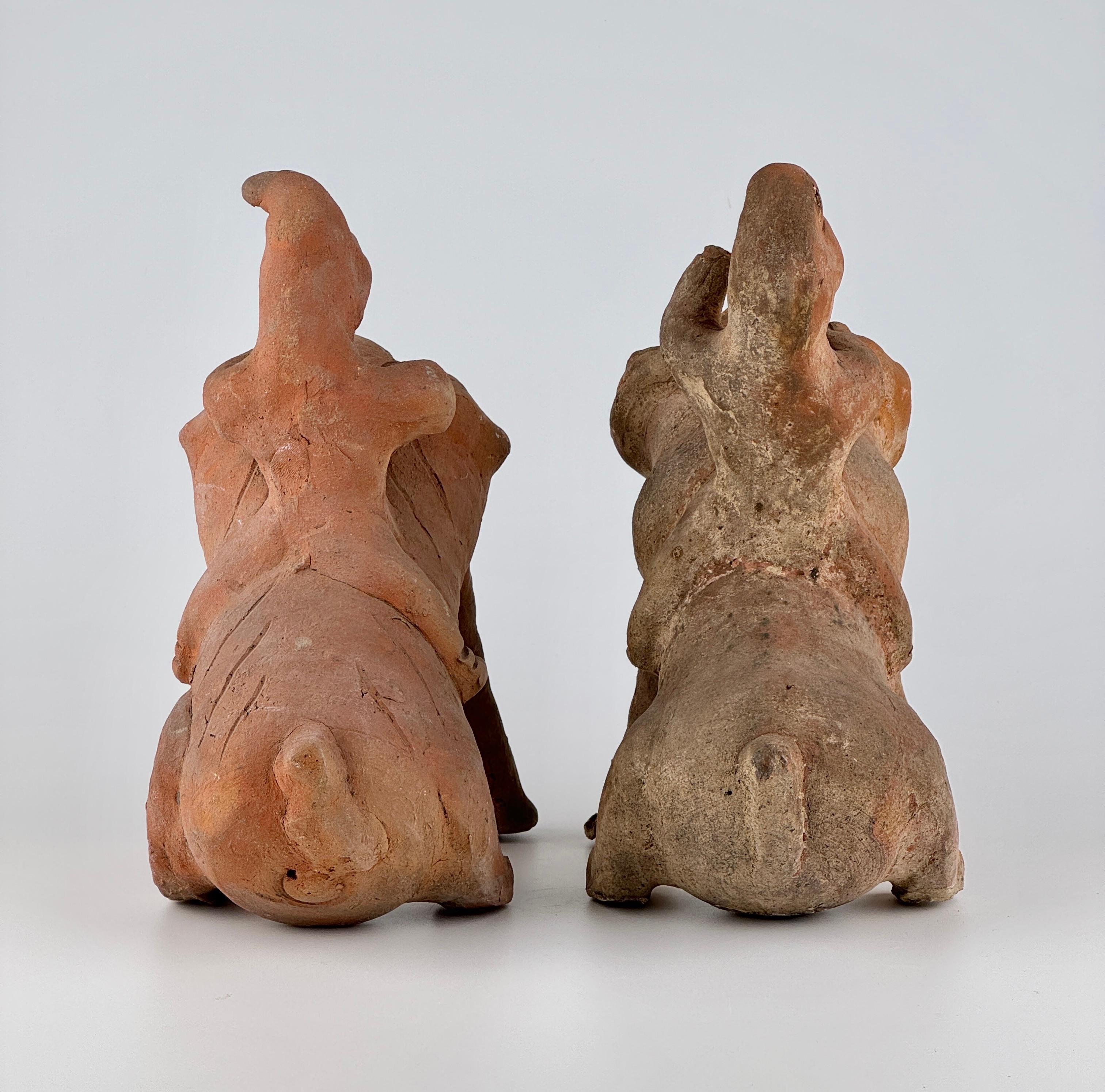 Carved Pair of Rider Figures on Mythical Beasts Possibly from Qing Dynasty For Sale