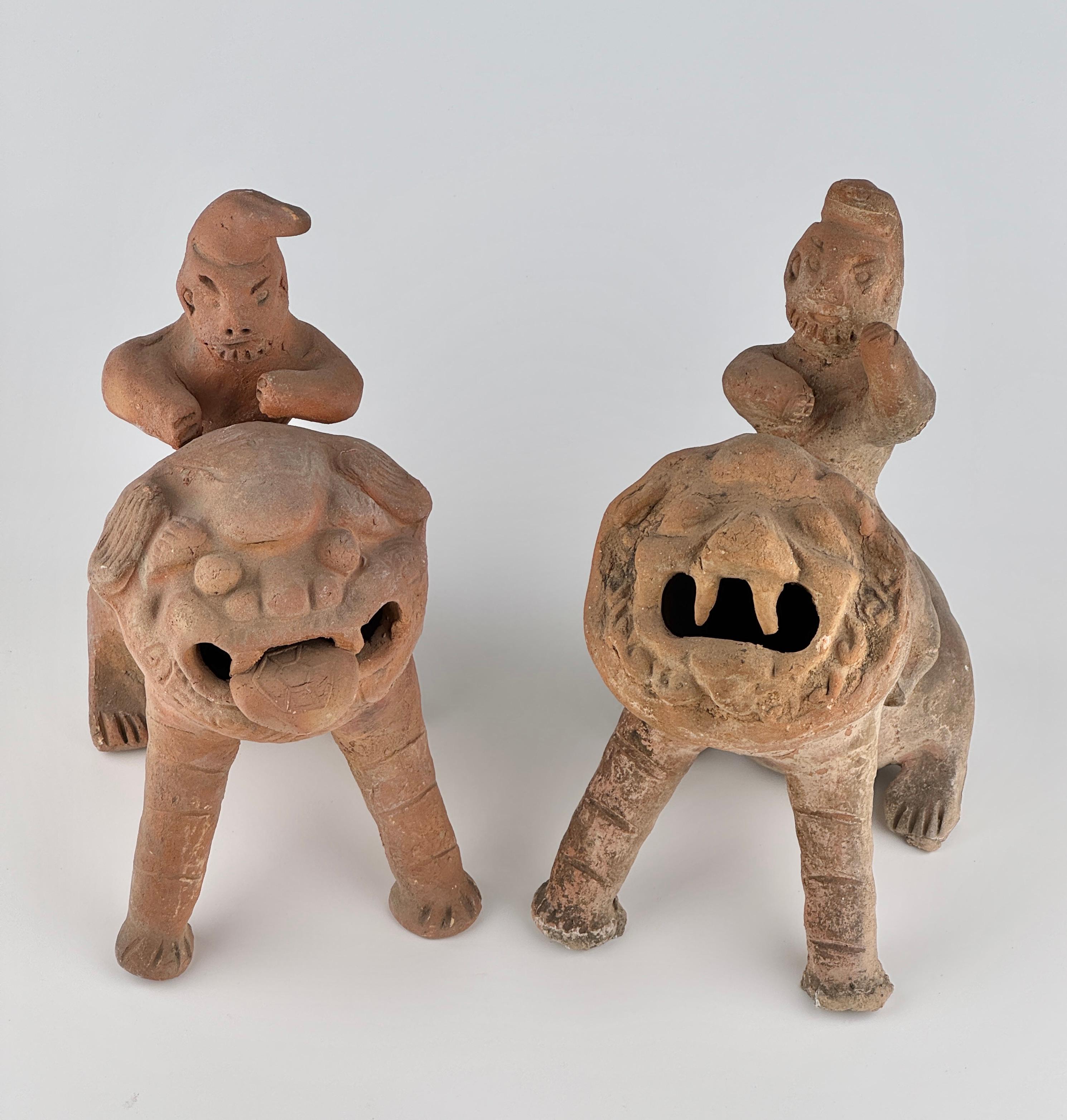 Pair of Rider Figures on Mythical Beasts Possibly from Qing Dynasty For Sale 1