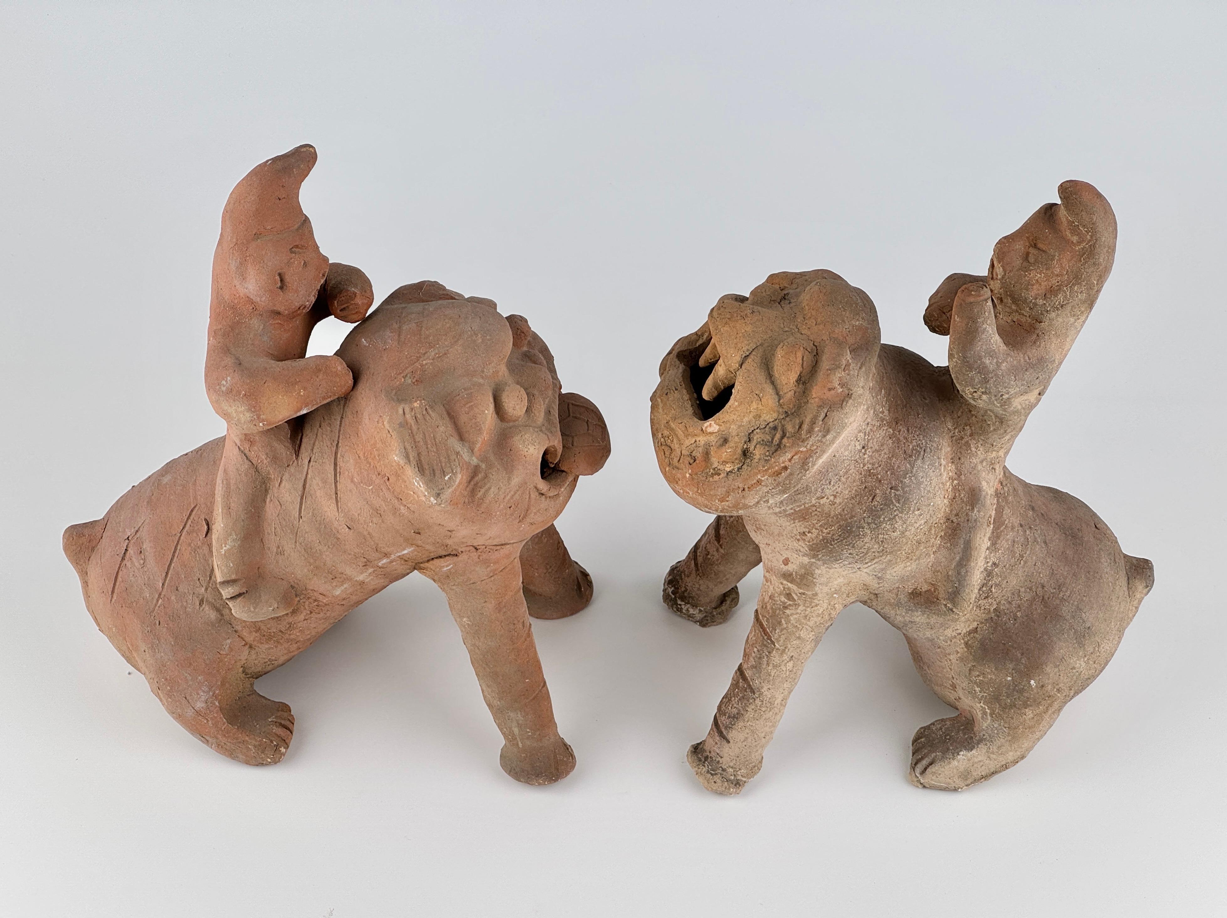 Pair of Rider Figures on Mythical Beasts Possibly from Qing Dynasty For Sale 2