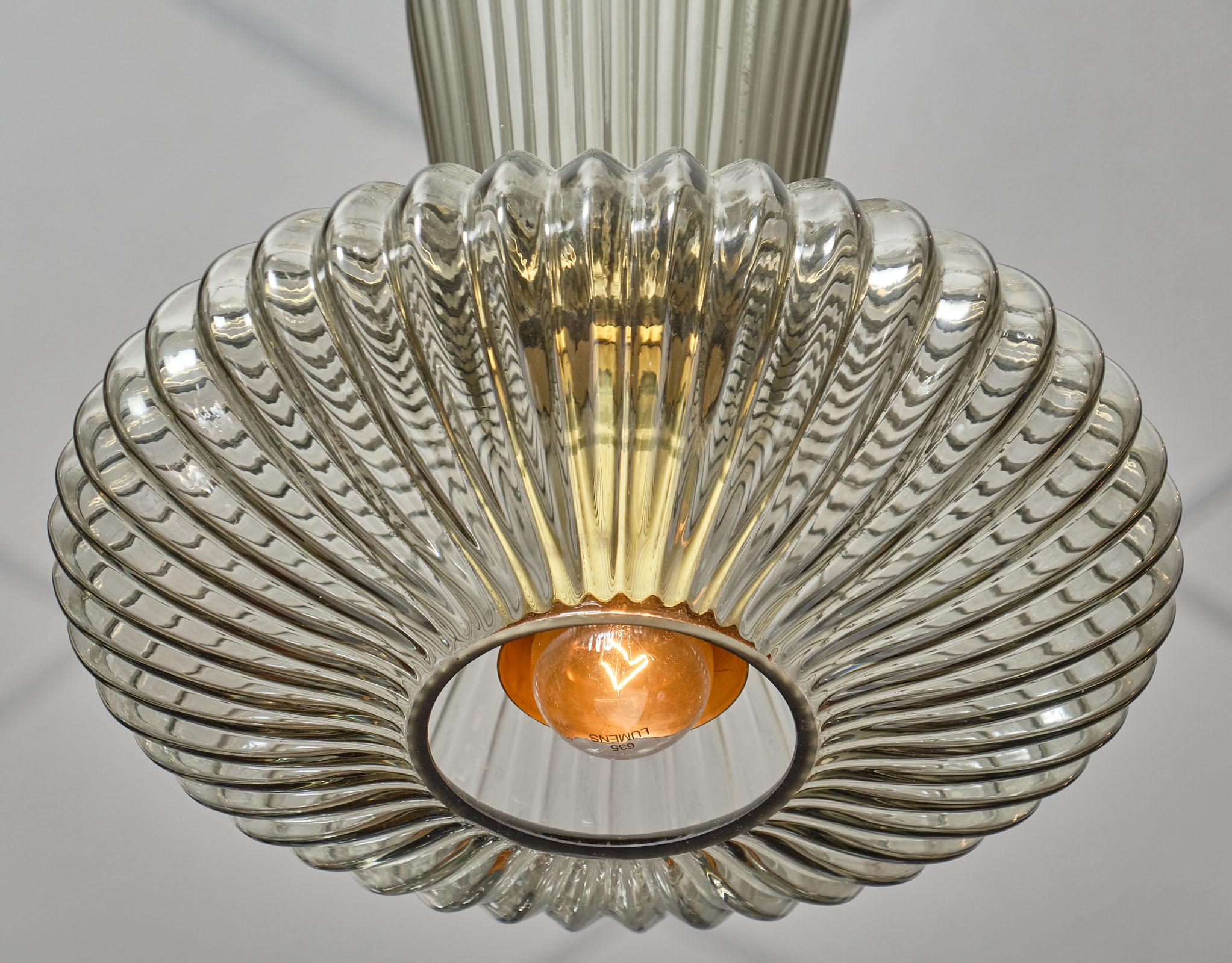 Contemporary Pair of Ridged Murano Glass Pendants 
