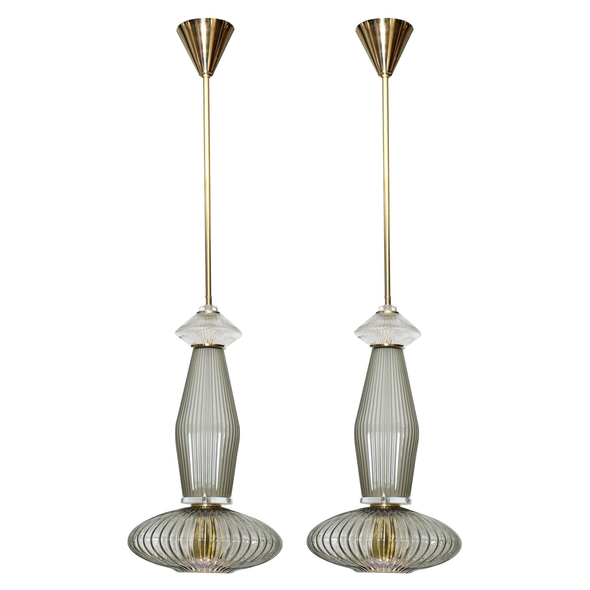 Pair of Ridged Murano Glass Pendants 