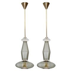 Pair of Ridged Murano Glass Pendants