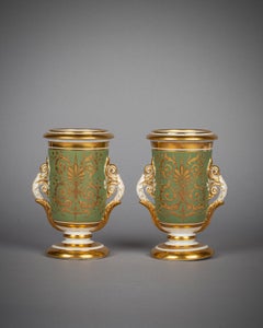 Pair of Ridgway Green and Gilt Ground Spill Vases, circa 1825