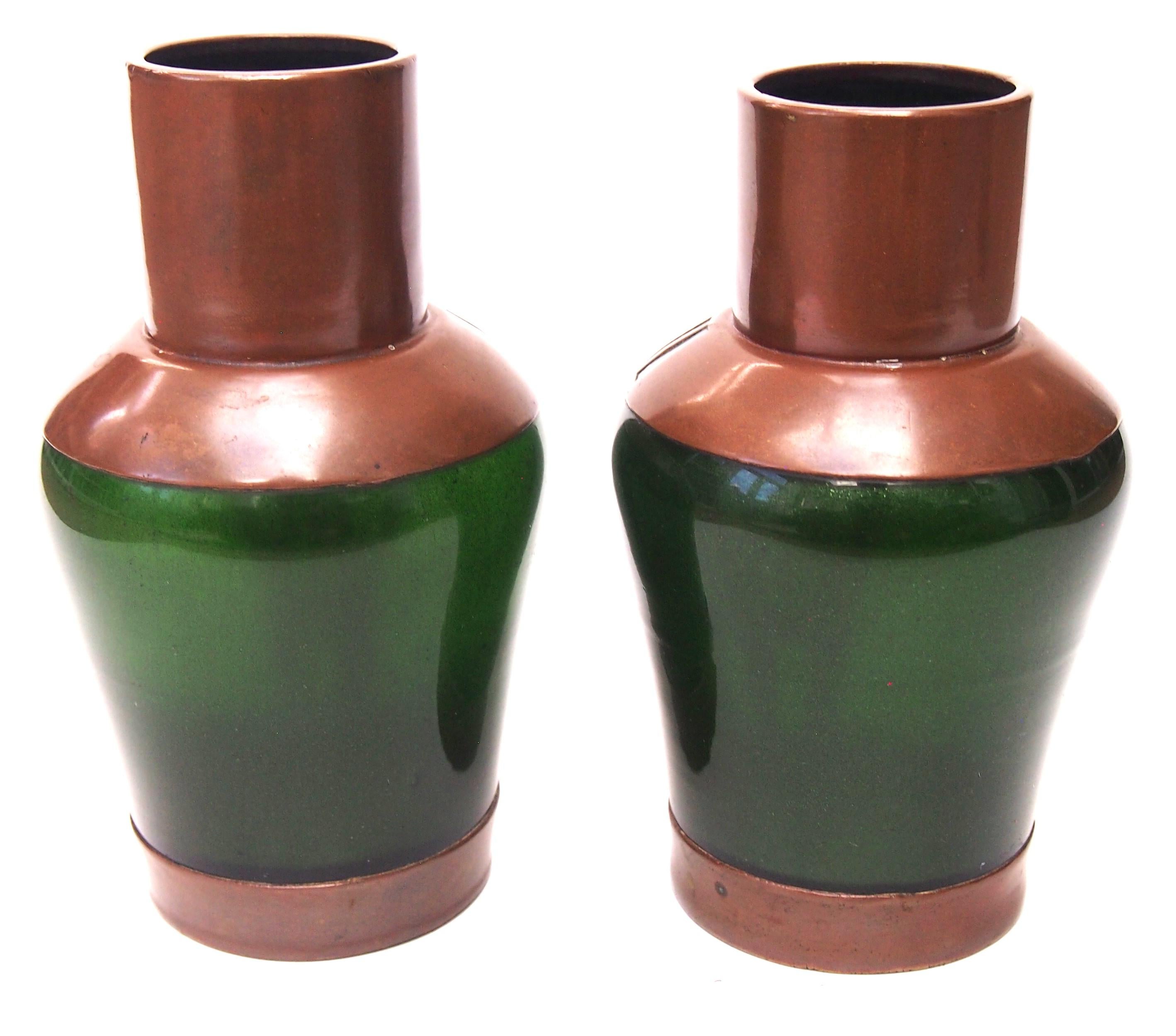 Vienna Secession Pair of Riedel Secessionist Aventurine Copperclad and Jewelled Glass Vases c1900 For Sale