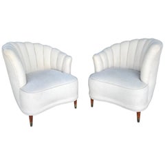 Pair of Right and Left Set Vintage Midcentury Hollywood Regency Club Chairs