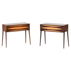 Pair of Rimbert Sandholt Beech, Rosewood Bedside Tables, 1960s