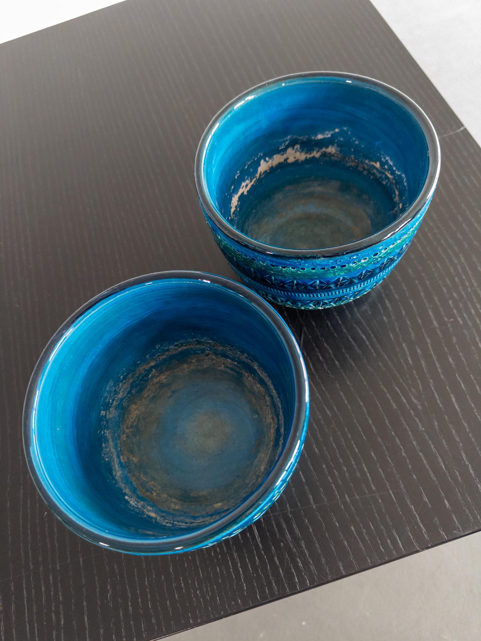 italien Paire de jardinières en céramique bleue Rimini d'Aldo Londi pour Bitossi, Italie, années 1960 en vente