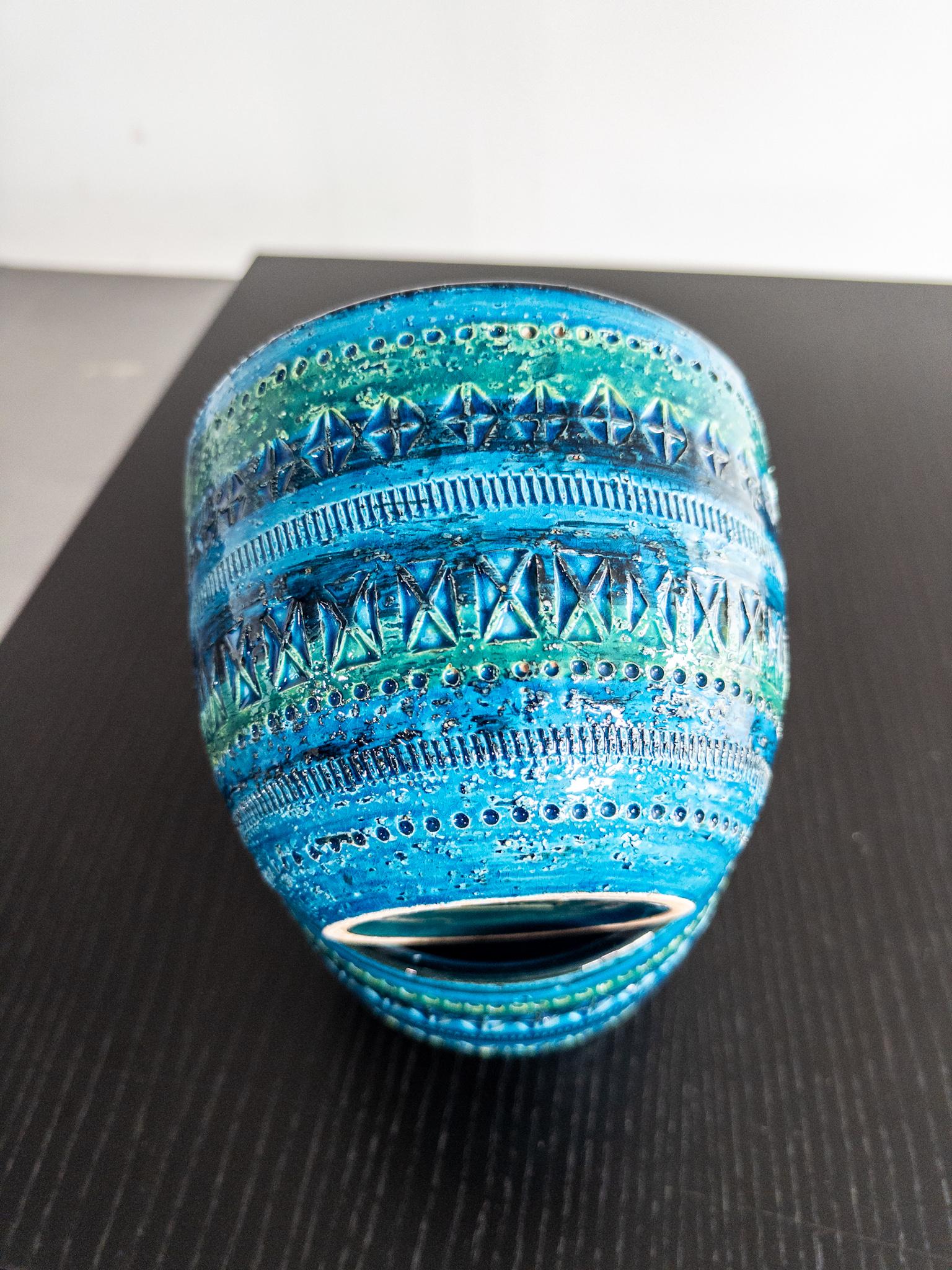 Céramique Paire de jardinières en céramique bleue Rimini d'Aldo Londi pour Bitossi, Italie, années 1960 en vente