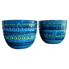 Pair of “Rimini Blue” Ceramic Planters by Aldo Londi for Bitossi, Italy, 1960s