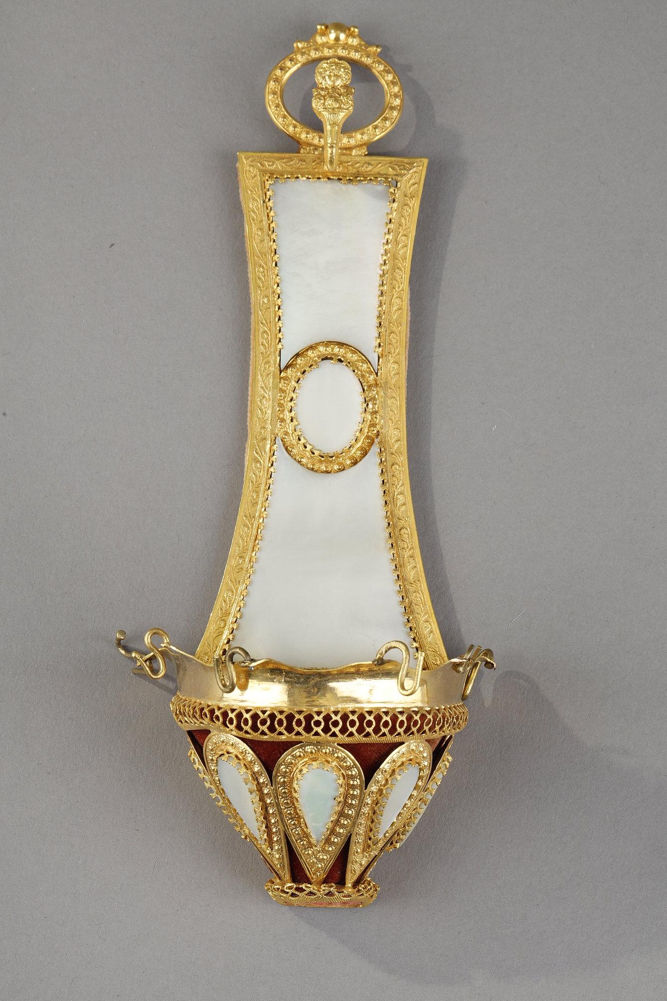Charles X Pair of Ring Holders in Mother of Pearl and Gilt Bronze, Palais Royal Work For Sale