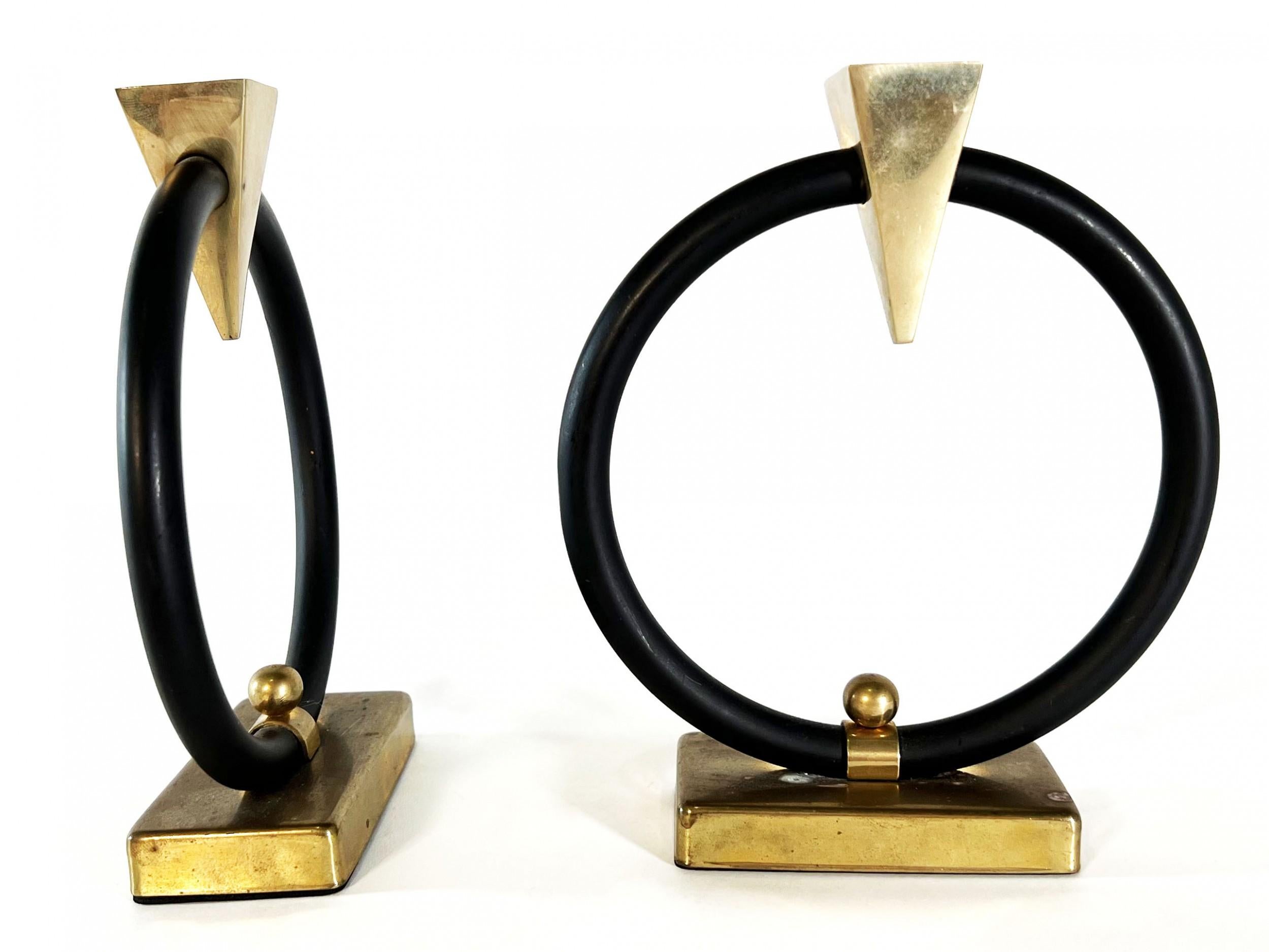 20th Century Pair of Ring Metal Candleholders For Sale