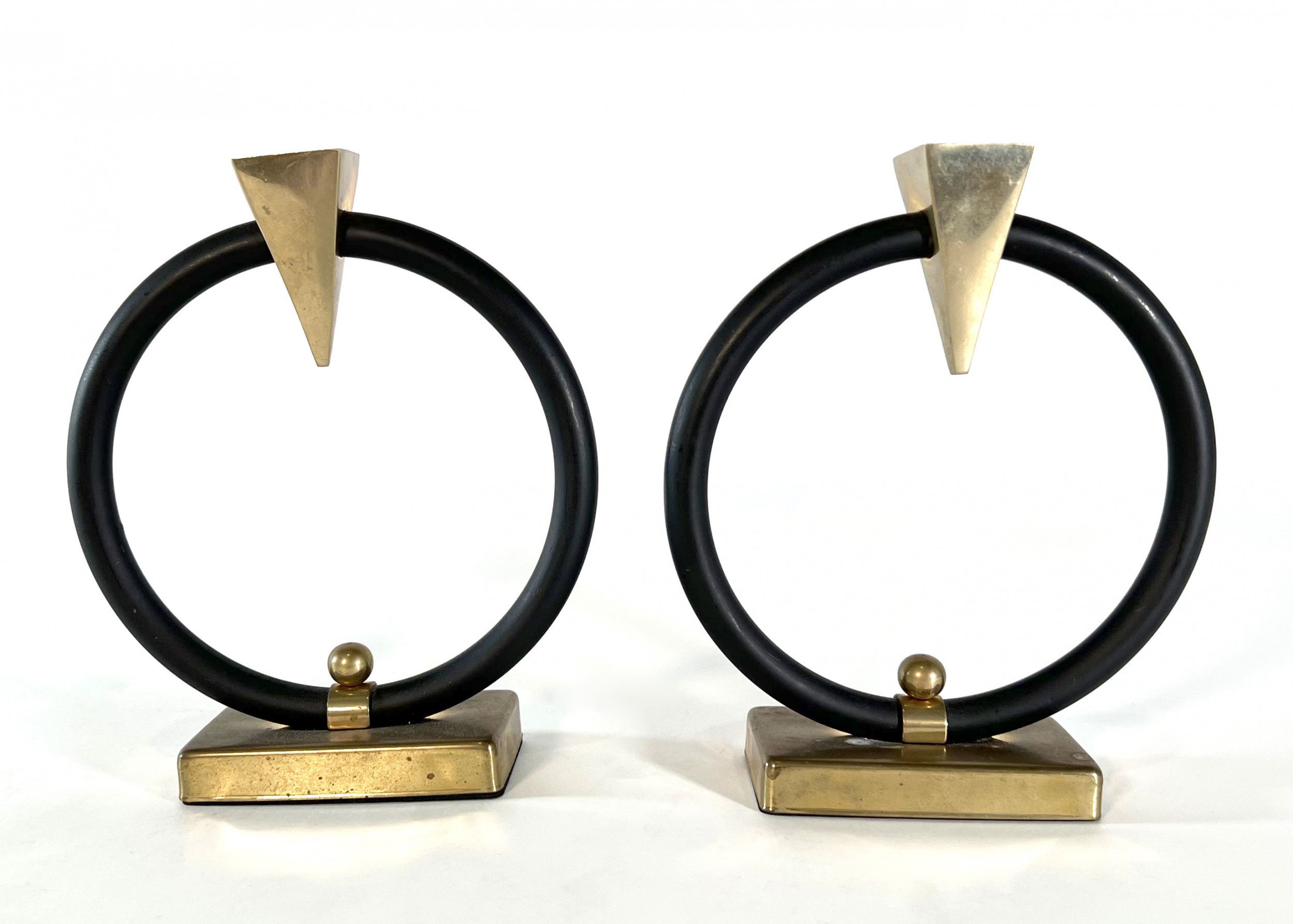 Pair of Ring Metal Candleholders For Sale